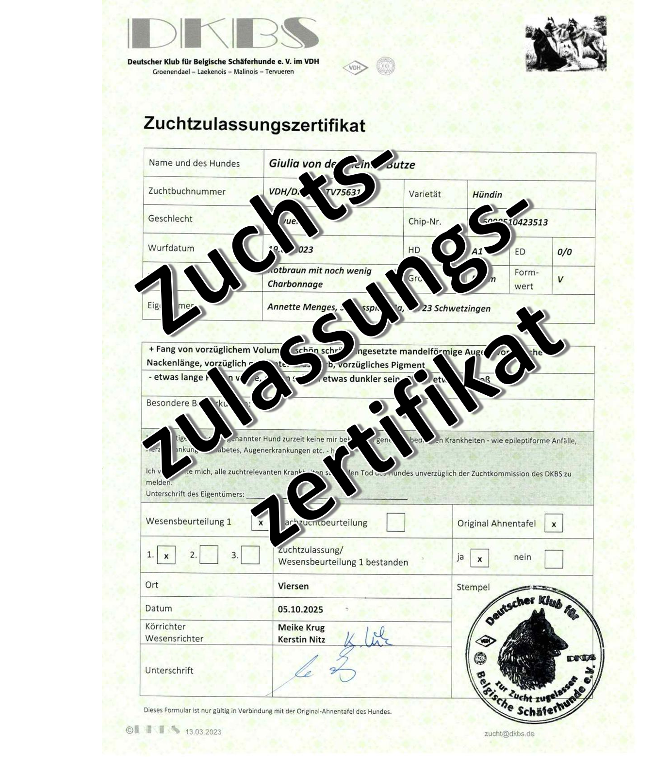 Zuchtzulassung